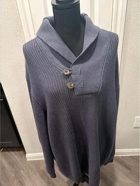 Cozy Gray Button-Up Knit Sweater with High Collar NWT